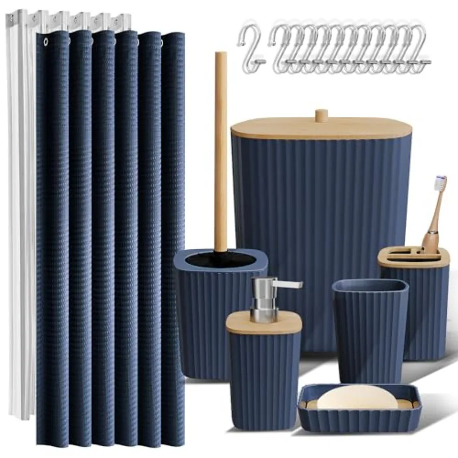 

Bathroom Accessories Set - Bathroom Set Bathroom Accessory Set Shower Curtain Set Toilet Brush Trash Can and Soap Dispenser - N