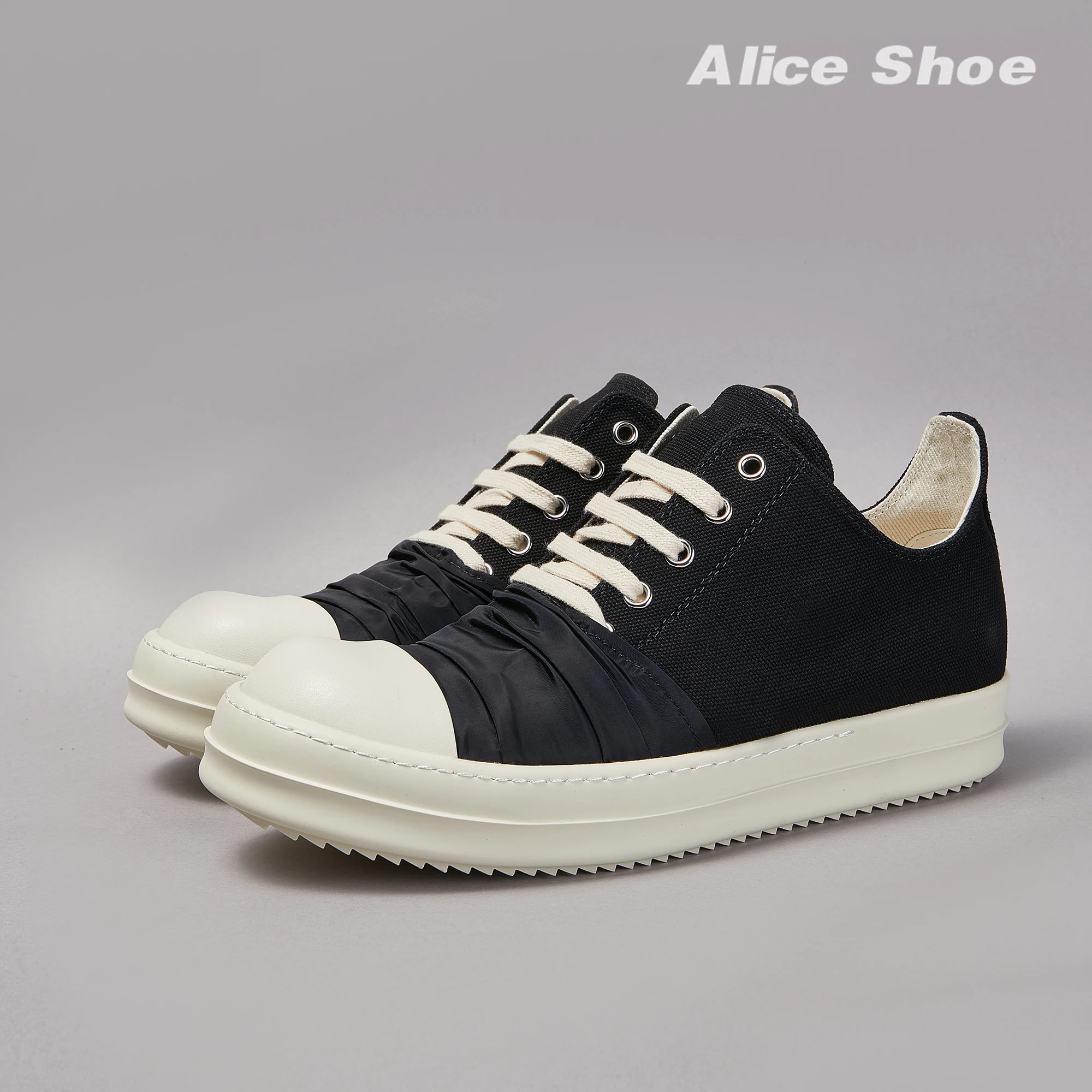 

Casual Women Sneaker High Top Quality Black Pleated Designer Men Shoe Fashion Zipper Thick-sole Luxury Canvas Platform Trainer