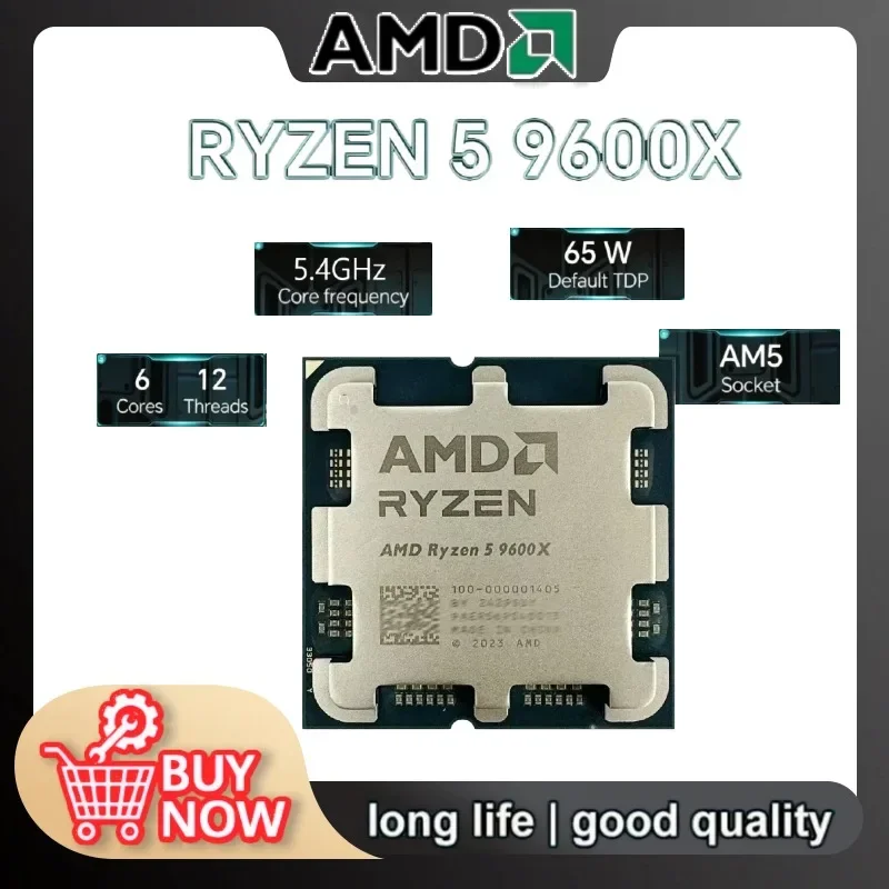 AMD Ryzen 5 9600X 5.4GHz 6-Core 12-Thread NEW DDR5 L3=32M Processor 65W R5 9600X Socket AM5 4NM but No Fan
