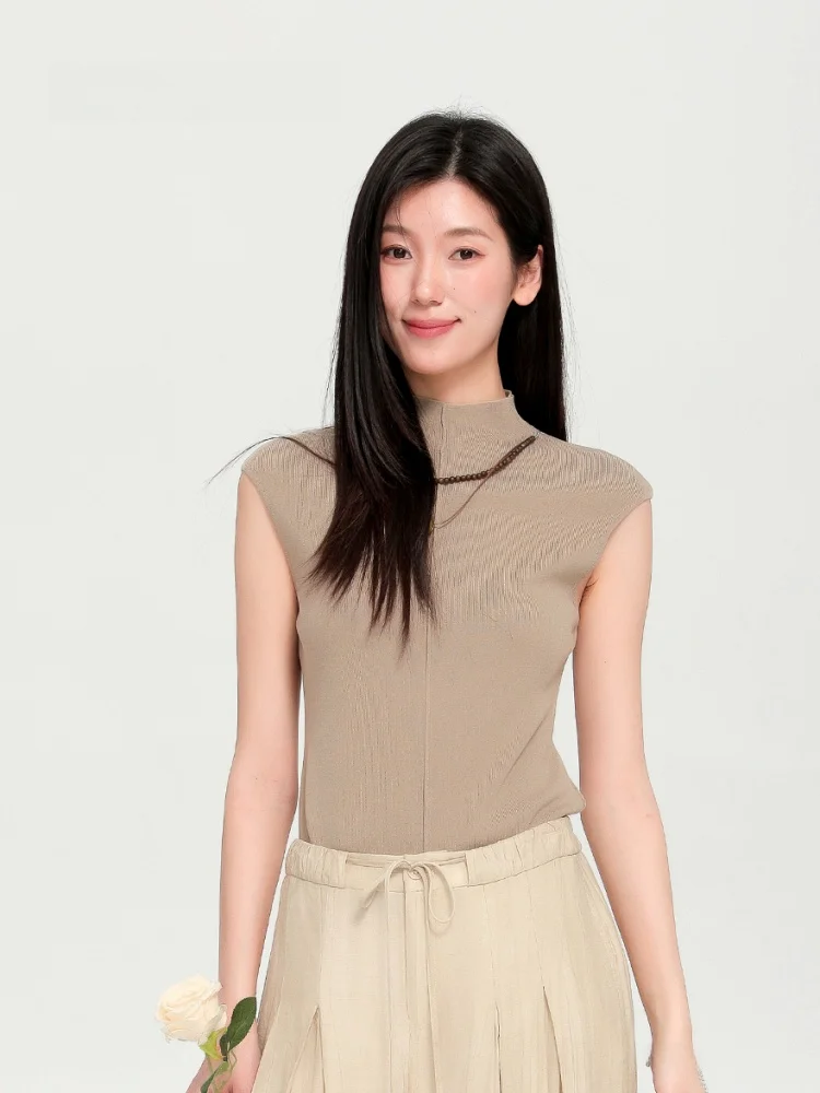 

Dailanzhi Summer 2025 High Collar Svel Slim Fit Knitted Top New Arrival Versatile Faionable Zipper Sle Commute Sle