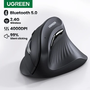 UGREEN 무선 버티컬 마우스, 맥북 태블릿 노트북 컴퓨터 PC 마우스용, 인체 공학적 4000DPI 6 음소거 버튼, 블루투스 5.0, 2.4G
