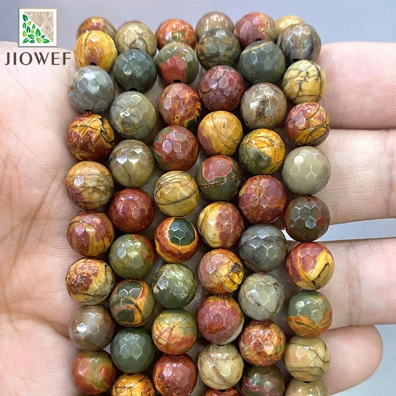 Faceted Picasso Jaspers Round Beads 15\'\' Strand 4/6/8/10/12mm Natural Loose Stone Beads For DIY Jewelry Making Bracelet Necklace