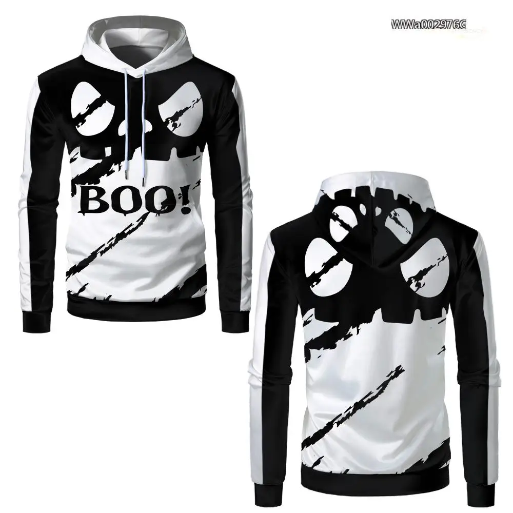 Halloween Ghost Face Print Hoodies Street Fashion Cosplay Long Sleeve Tops Unisex Festival Party Casual Sweatshirt Kid's Clothes