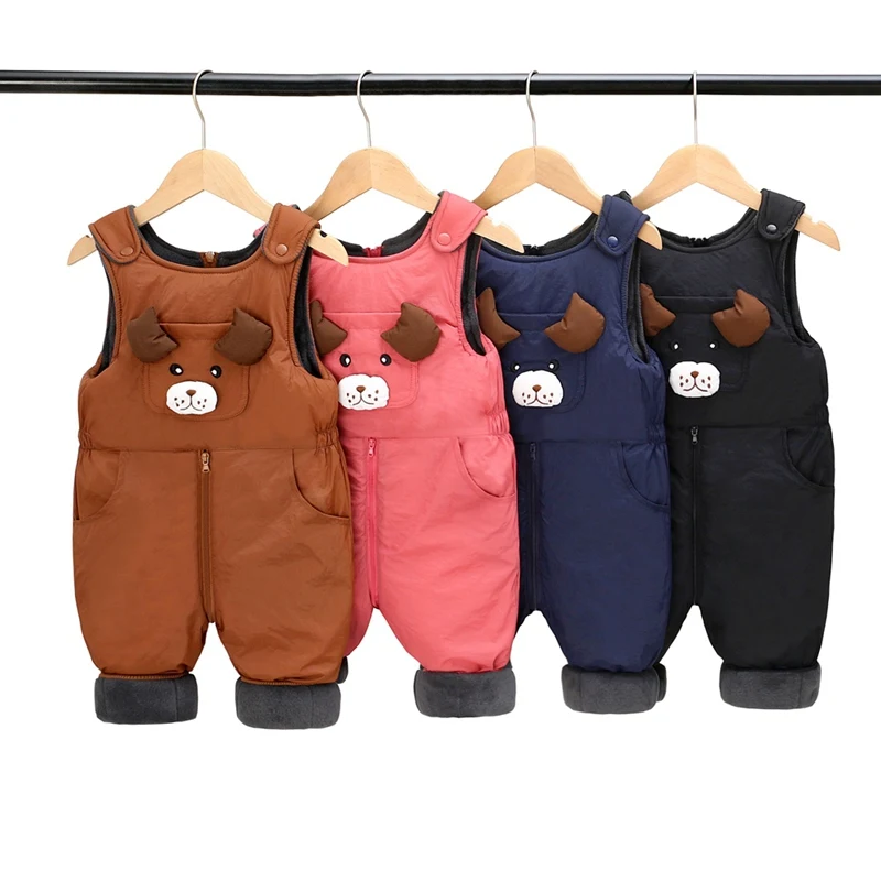 

Toddler Cute Cartoon Overalls Autumn Winter Kids Baby Boys and Girls Warm Thick Casual Suspender Trousers 1-5Y