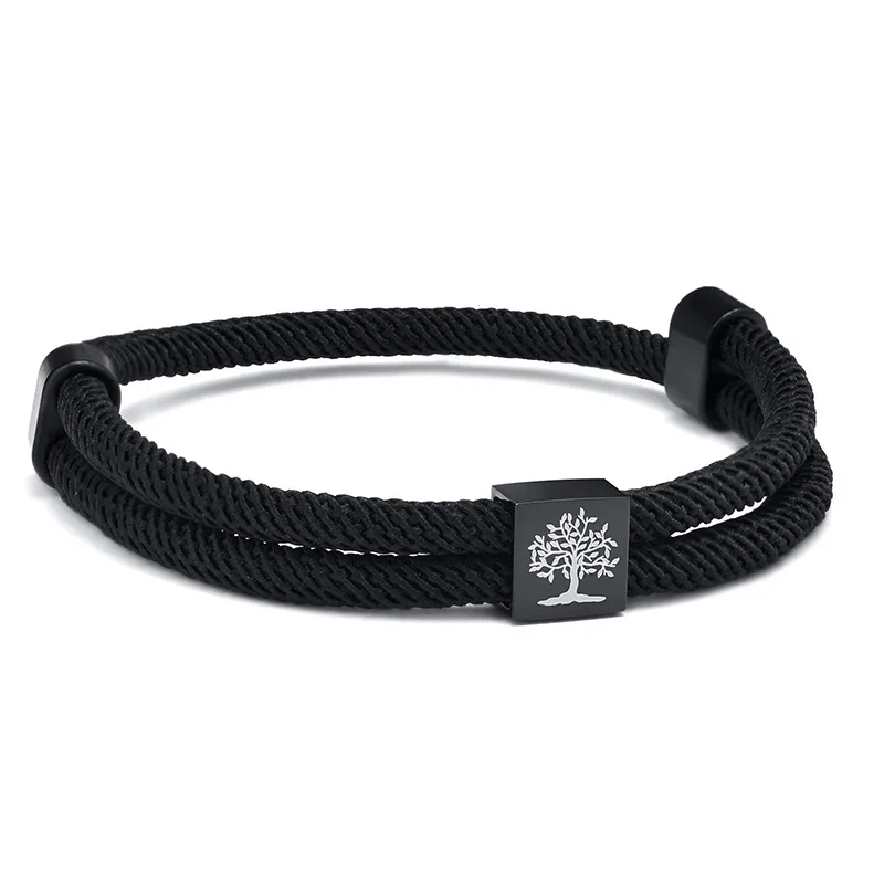 New Style Adjustable Length Black Twist Rope Bracelet with Compass Accessory Bold Fashion Bangle Daily Wear Jewelry for Male