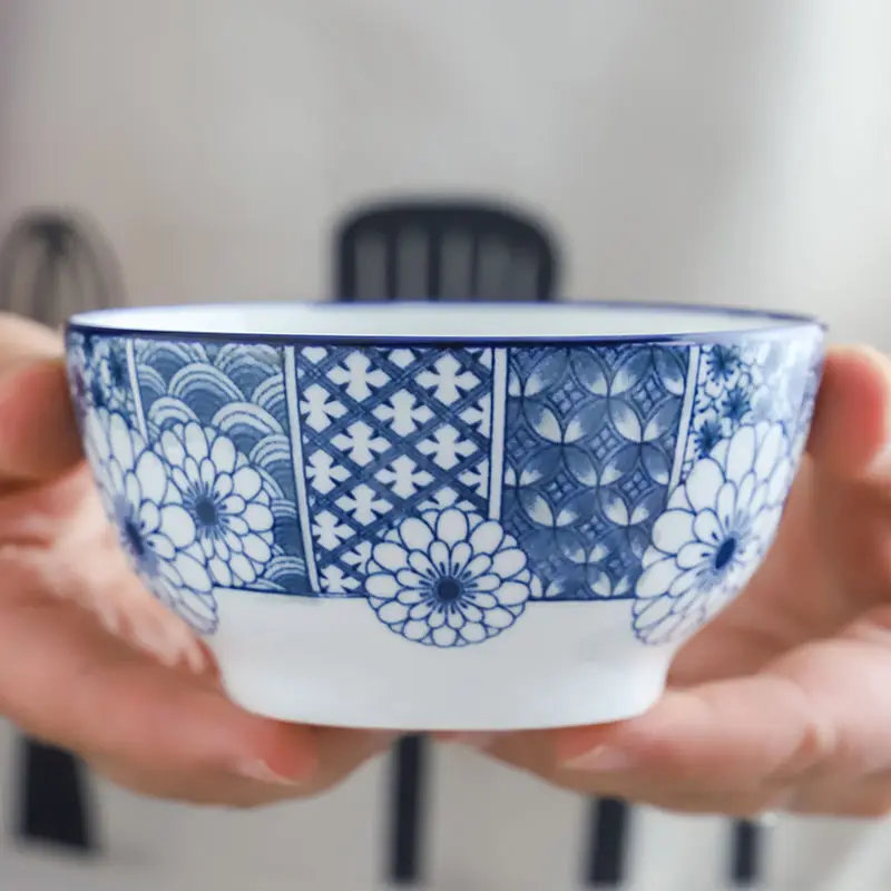 Japanese Blue And White Rice Noodle Bowl Dessert Soup Bowl Egg Steamed Bowl