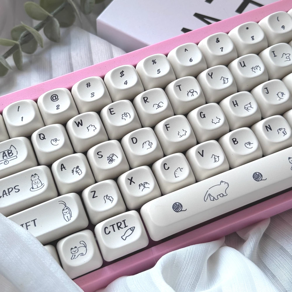 

Колпачок для клавиш Moa Milk Ball Pbt Сублимация 124 клавиш Милый молочно-белый котенок Персонализированная клавиатура Простая белая колпачок для клавиш