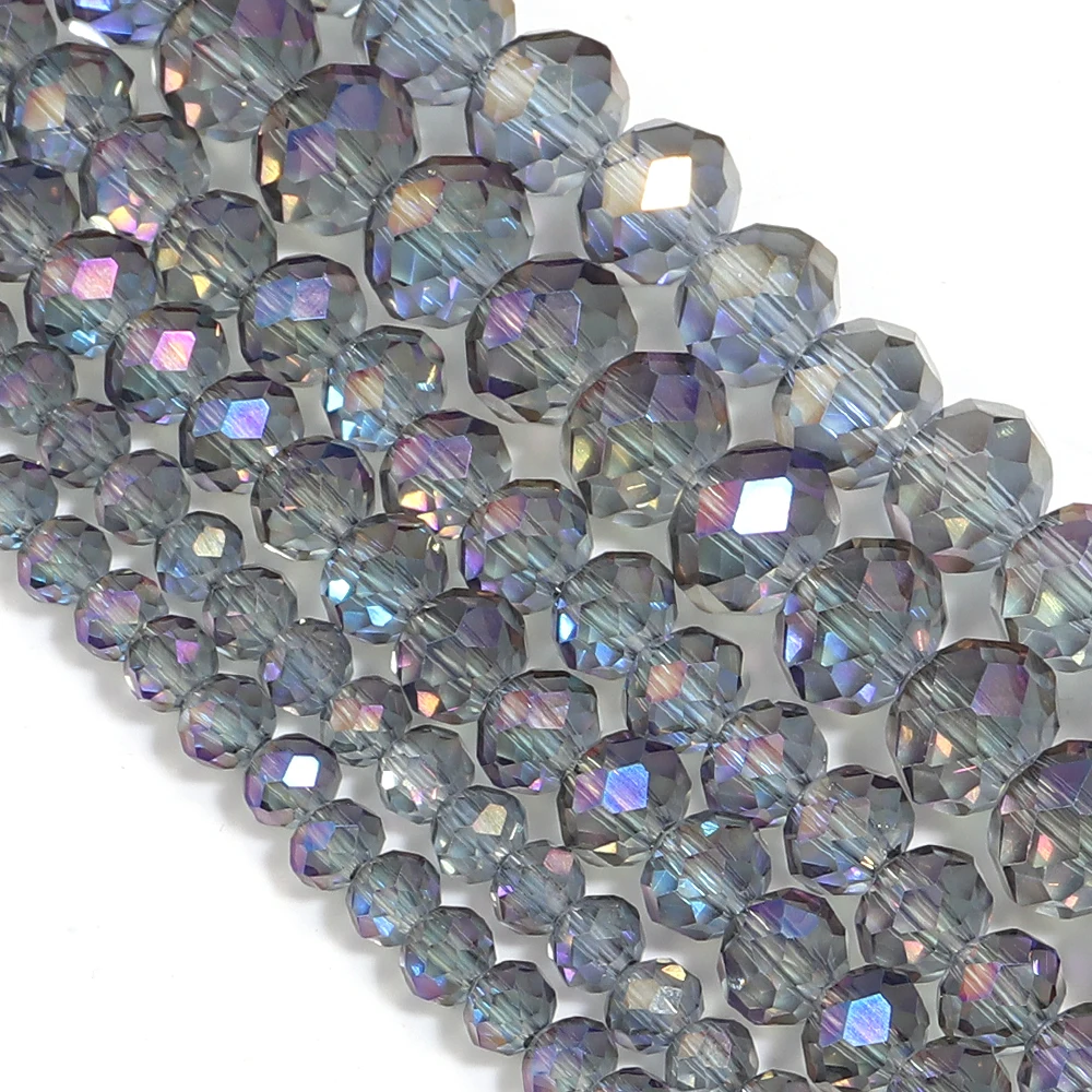 Graue Glasperlen 4 6 8mm Flache Facettierte Rondelle Lose Abstandhalter Kristallperlen für Schmuckherstellung Armbänder Halsketten DIY Zubehör