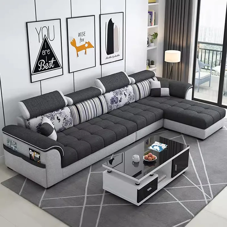For High Quality Luxury Couch Sectional Living Room Fabric Sofa Set 7 Seater Sofas Modern L Shape Corner Sofa