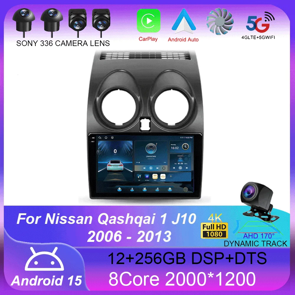 

Автомобильный мультимедийный проигрыватель для Nissan Qashqai 1 J10 2006 - 2013 Android 14 Carplay Auto 4G + WIFI GPS автомобильный радиоприемник навигация мультимедийный видеоплеер стерео BT
