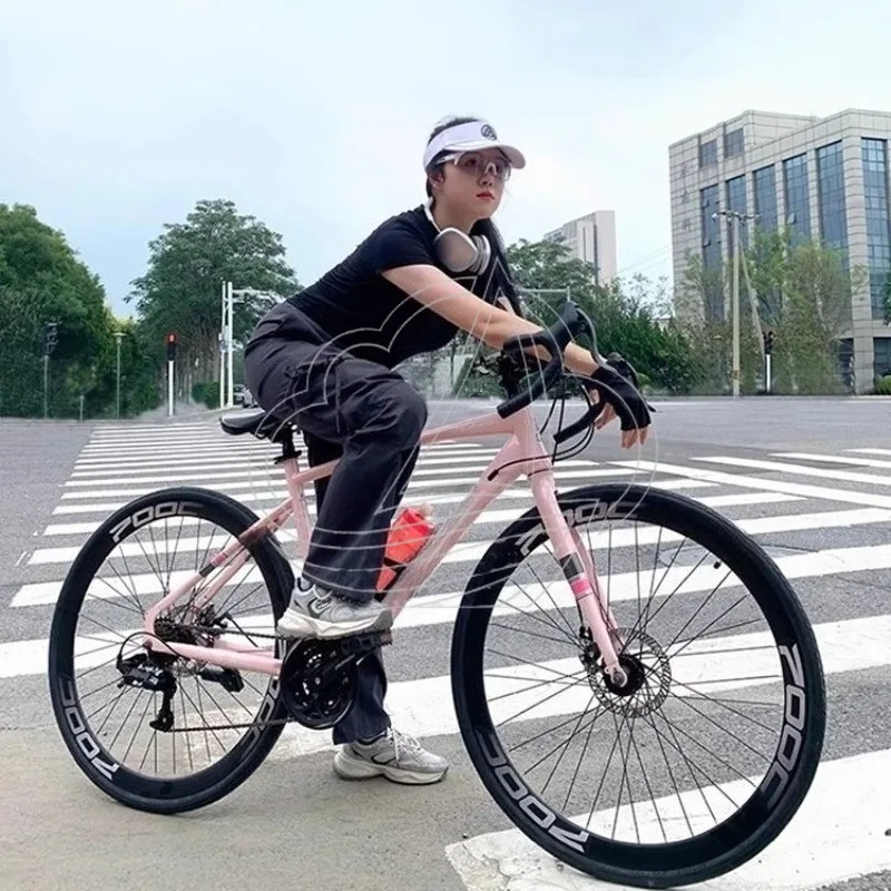 Adult & Student Road Bike, 40mm Rim, 16-Speed Disc Brake, Curved Handlebar