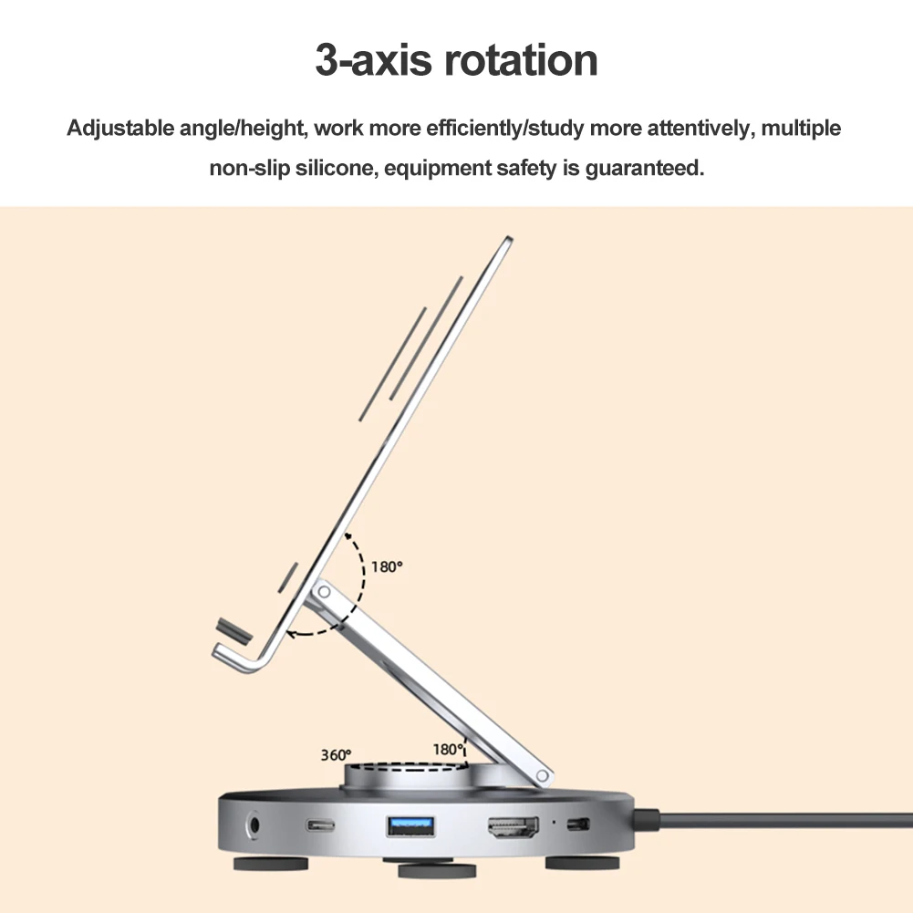 Imagem -05 - Multi Usb c Hub com Suporte Giratório 360 Dock Station para Tablet Ipad Compatível com Hdmi 4k 60hz Pd100w Usb 10gbps em 1