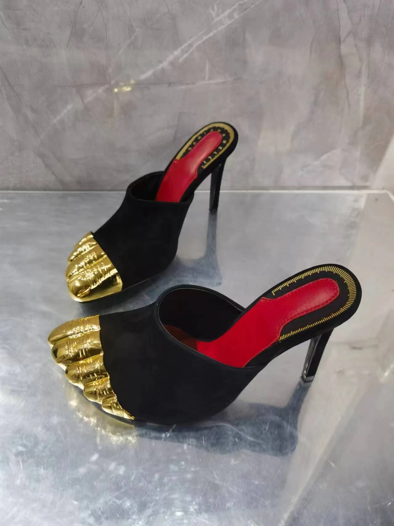 French Style Gold Thumb Toe Leather Thin Heel High-heeled Shoes Women's Super High Heels Adult Versatile Roman Slippers Sandals - view 5