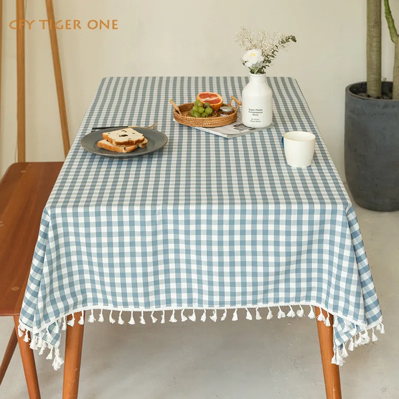 American Colorful Plaid Tablecloth Antifouling Rectangular Tablecloth Washable and Oil Resistant Coffee Table Mat Table Cover