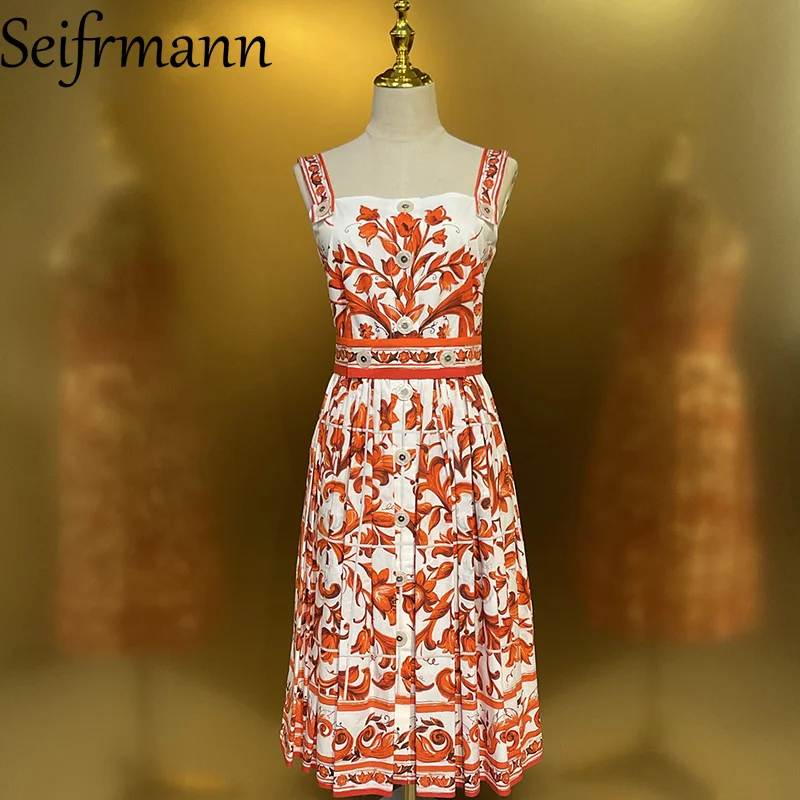Seifrmann Damen-Trägerkleid aus Baumwolle mit quadratischem Kragen und ärmellosem Taillenkleid, Sommermode 2026, Neuheit