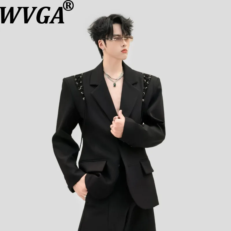 WVGA Autumn New Men Luxury Deconstructed Metal Strap Design Long Sleeve Blazer Niche Chic Casual Slim-Fit Suit Jacket Ins W28699
