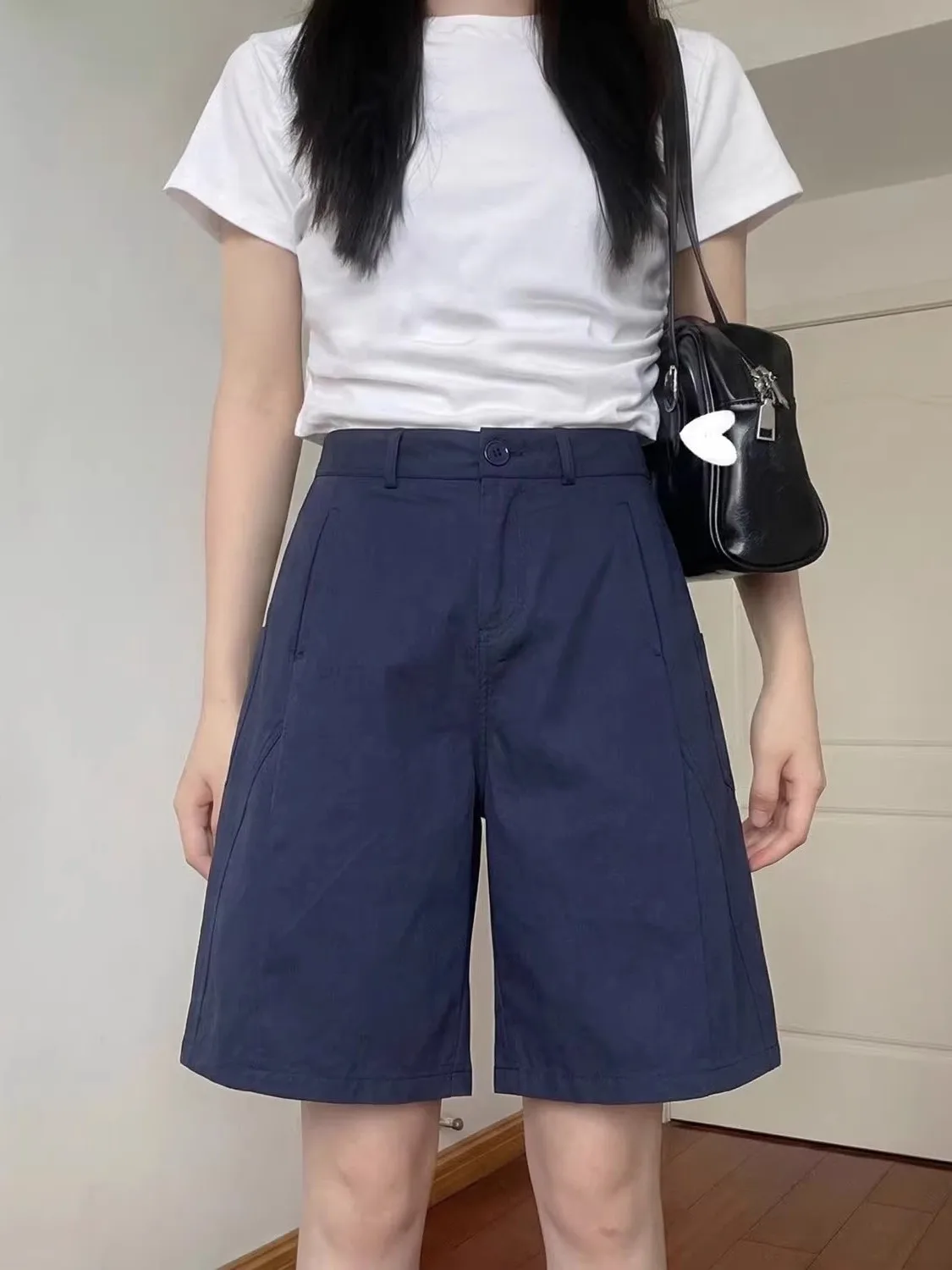 plus Size Women's Casual Wide Leg Short Pants Korean Style High Waist Straight Cut Summer 2026 New Arrival Cargo Pants