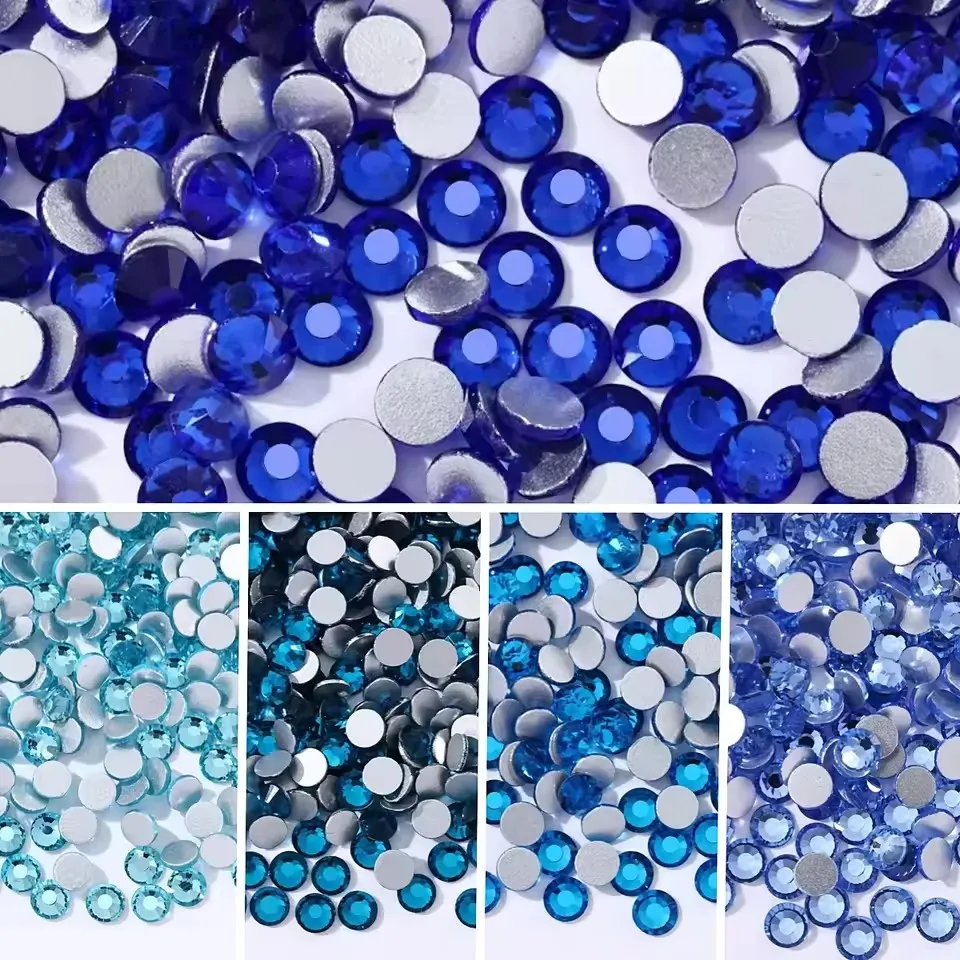 SS3-SS30 Kristall Saphir flacher Boden Thermosetting Diamant Sprudelwasser Diamant Hochzeitskleid DIY Schmuck
