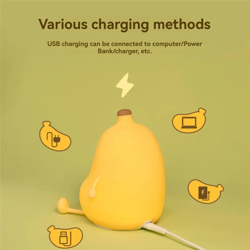 

KYCOR-Banana Night Light Portable Usb Rechargeable Nightlight Timed Automatic Shut-Off 3-Speed Dimming Silicone Lamp