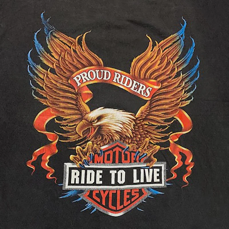 Ride To Live Vintage Bald Eagle Motorcycles Rider T-Shirt 100% Cotton O-Neck Short Sleeve Summer Casual Mens T-shirt Streetwear