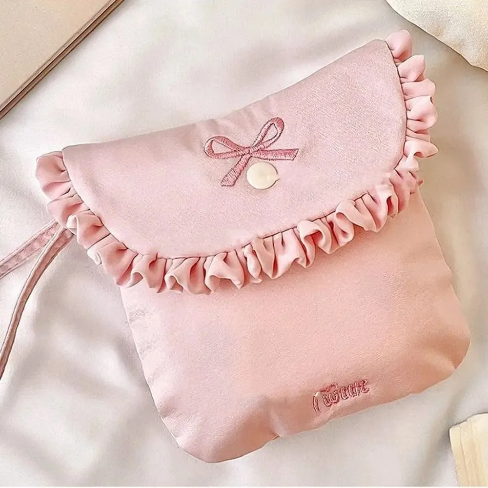 Large Capacity Mini Cosmetic Bag Bowknot Korean Style Sanitary Napkin Storage Bag Small Item Bag Cotton Cloth Bow Makeup Bag