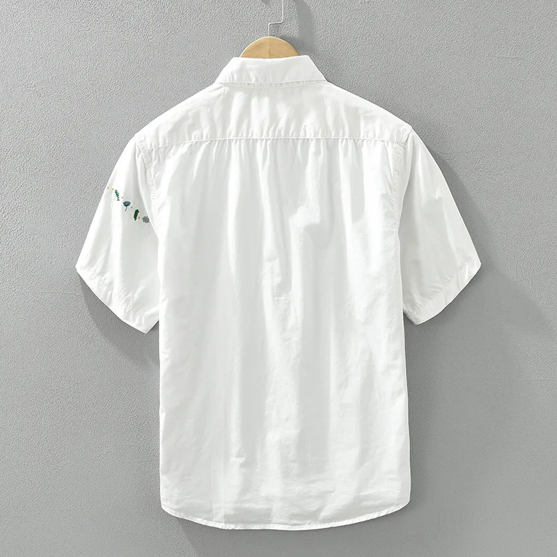 Japan Creative Flower Embroidery Fresh Style Short Sleeve Men's Shirt Summer Fashion Sun-protection Relax Fit Loose Casual Tops