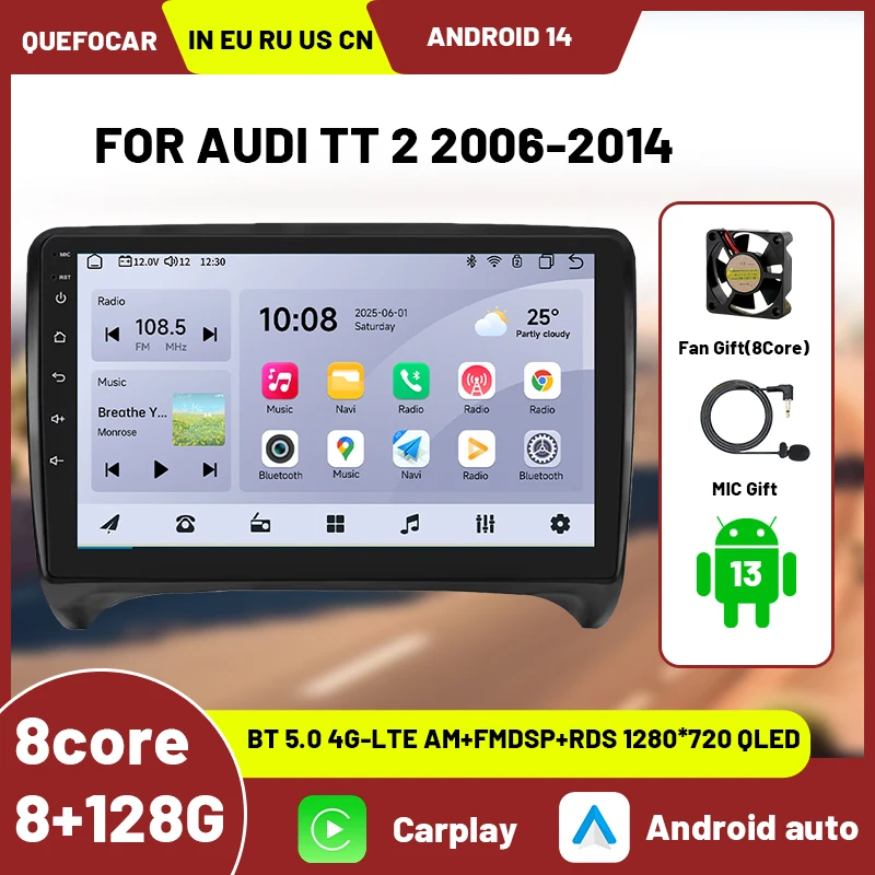 

For Audi TT MK2 8J 2006-2014 model year 8-core DSP car multimedia player supporting 4G AI intelligent system automatic radio