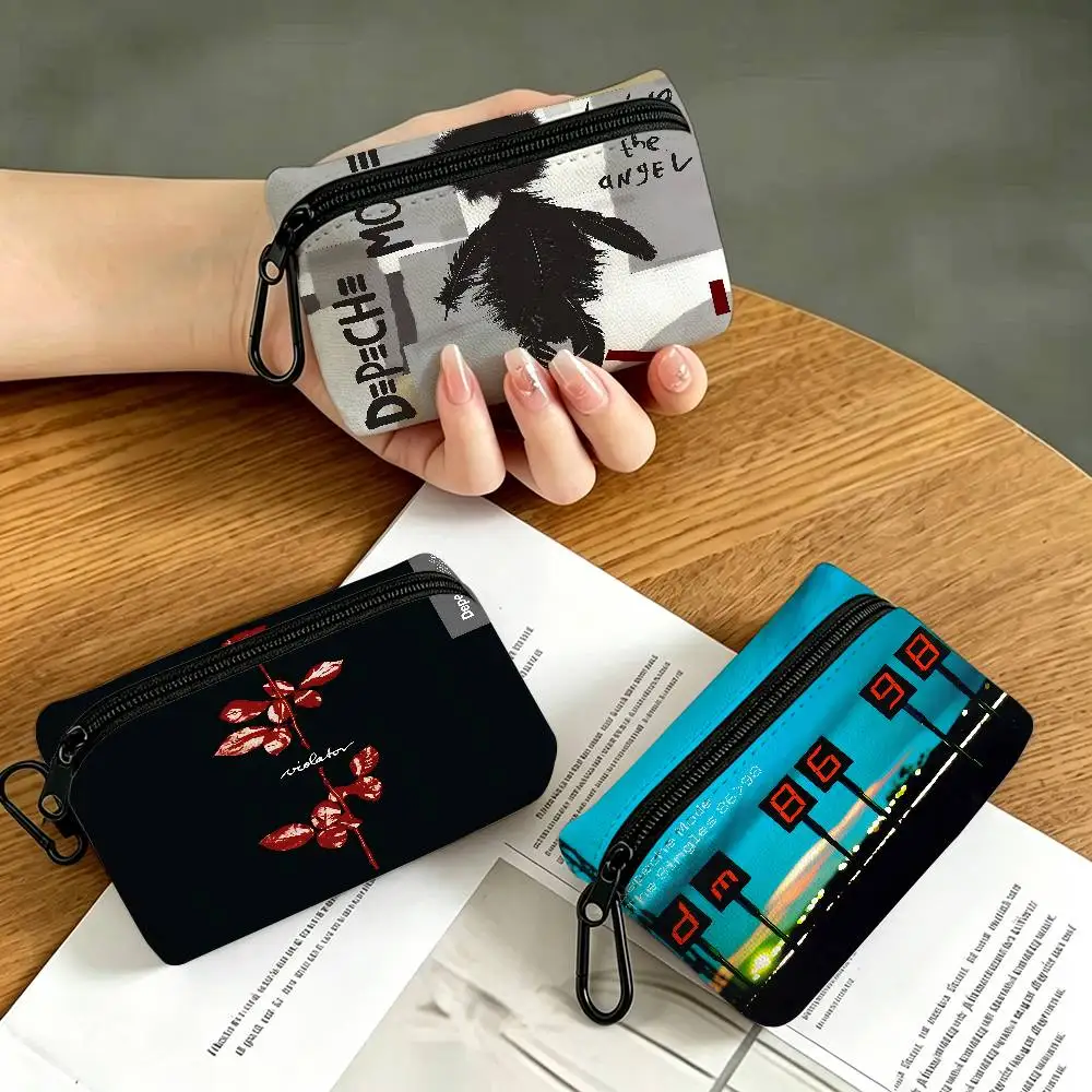 Dark Rock D-Depeche M-Mode Band Lightweight Oxford Fabric Coin Purse Carabiner Hook Design Mini Card Key Organizer Bag