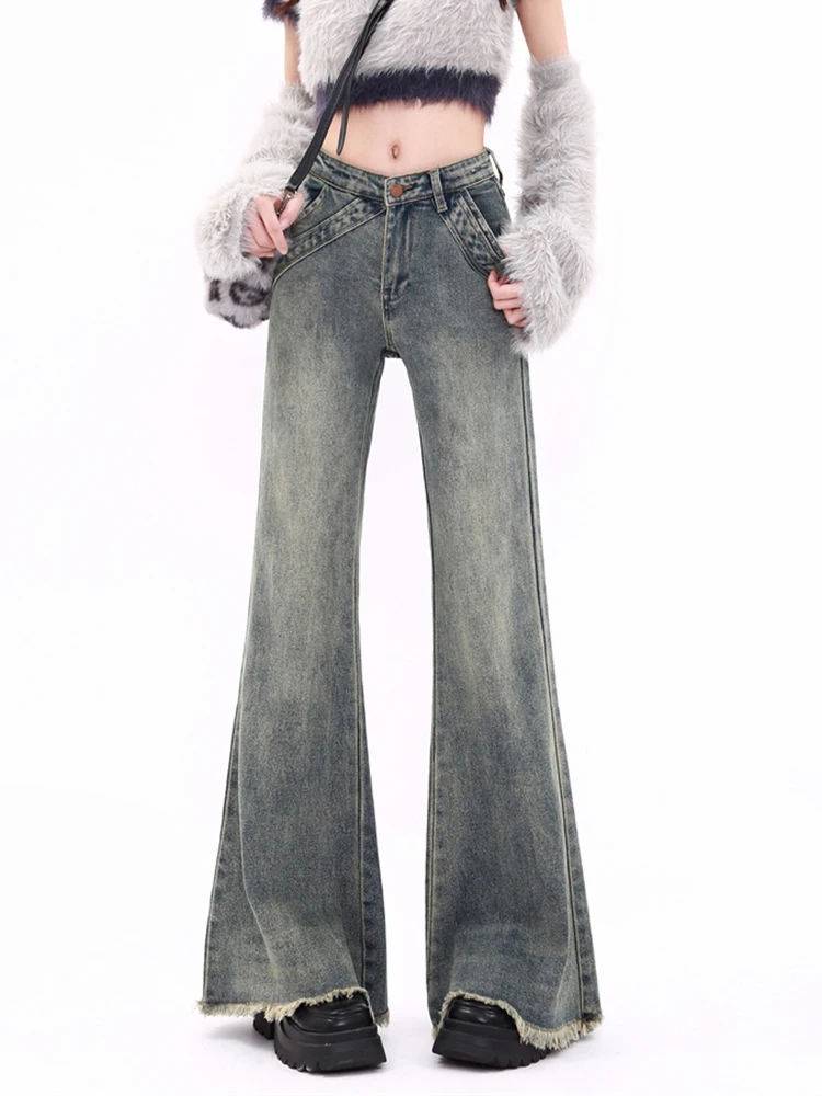 

Designer Hot Girls Boot Cut Flare Jeans Tassel Low Waist Sexy Fashion Y2K Denim Pants Loose Casual High Street Trousers Jeans