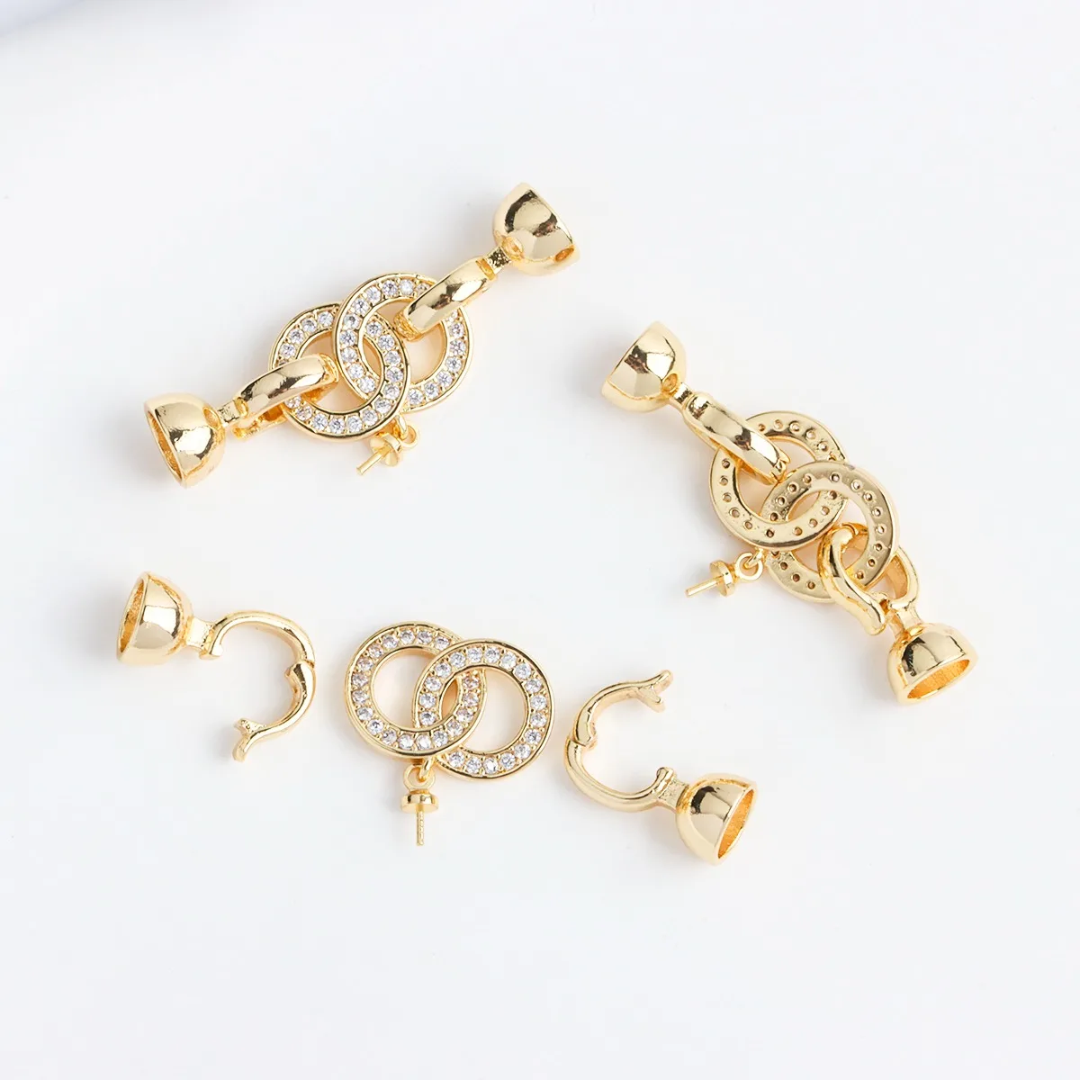 18K ทองคําแท้ชุบโอปอลแหวนคู่แขวนหัวปุ่ม,สร้อยคอสร้อยข้อมือ Ending BUCKLE DIY เครื่องประดับอุปกรณ์เสริม