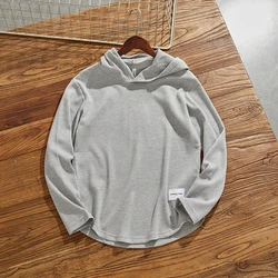 Autumn New American Retro 260g Heavyweight Long Sleeve Hooded Waffle Knitted T-shirt Men's Simple Casual Bottoming Couple Tops