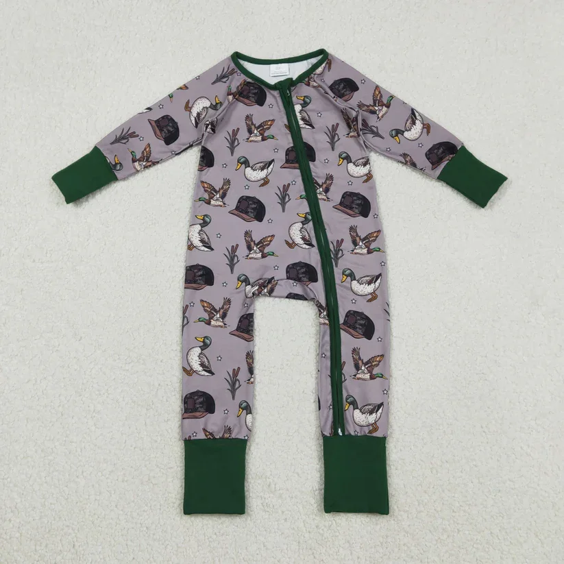 

NO MOQ Baby Romper Duck Hat Print Baby Boys Zipper Sleeper Romper