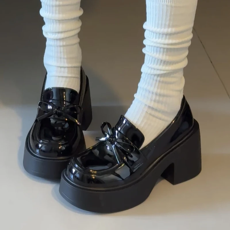 

Bow High Heels Loafers Shoes Elegant Heeled Woman Shoes 2025 Autumn Fashion Mary Janes Shoes New Party Lolita Mujer Zapatillas