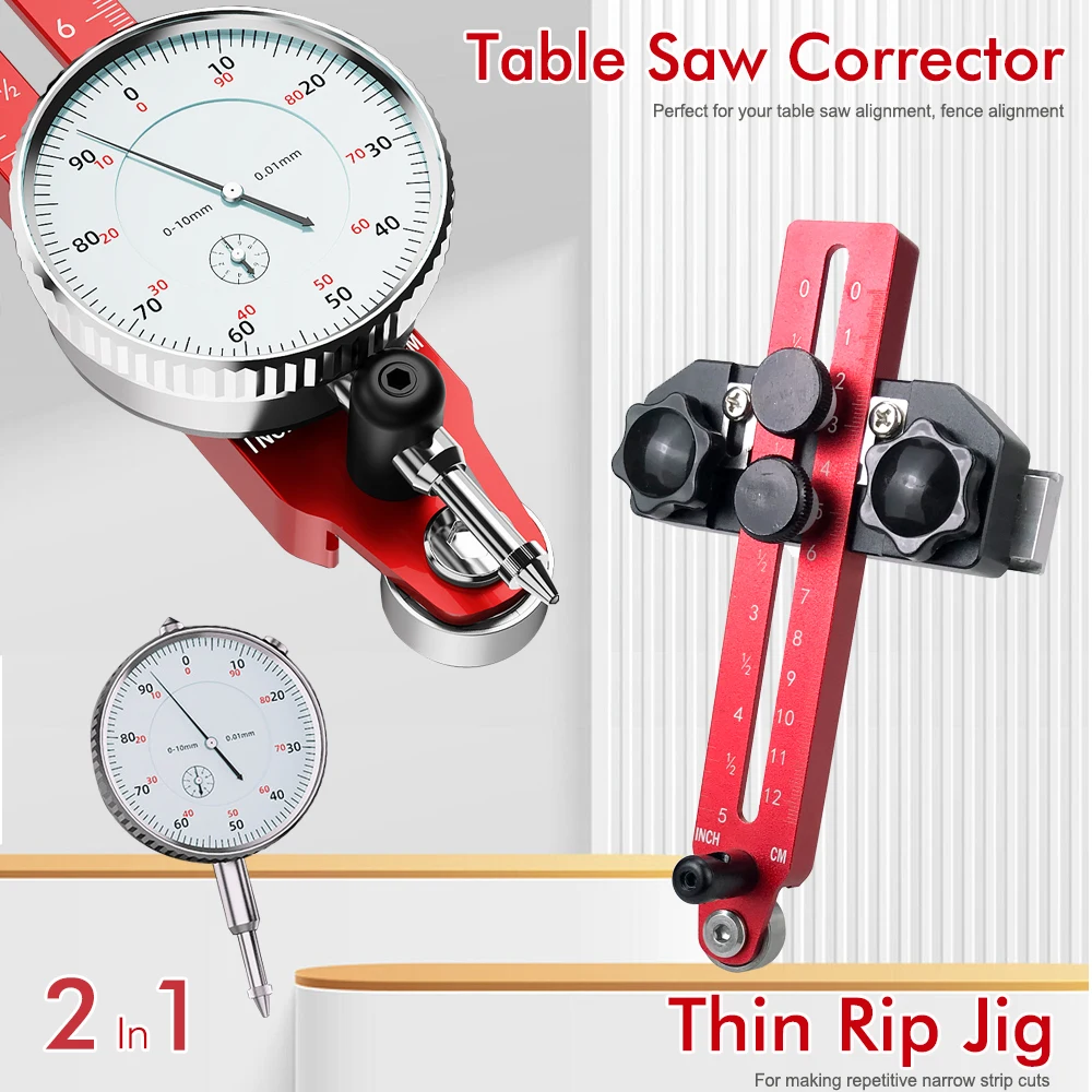 Table Saw Alignment Gauge Calibrator Dial Indicator Thin Rip Jig Woodworking Table Saw Jig Guide for Repeat Narrow Strip Cuts