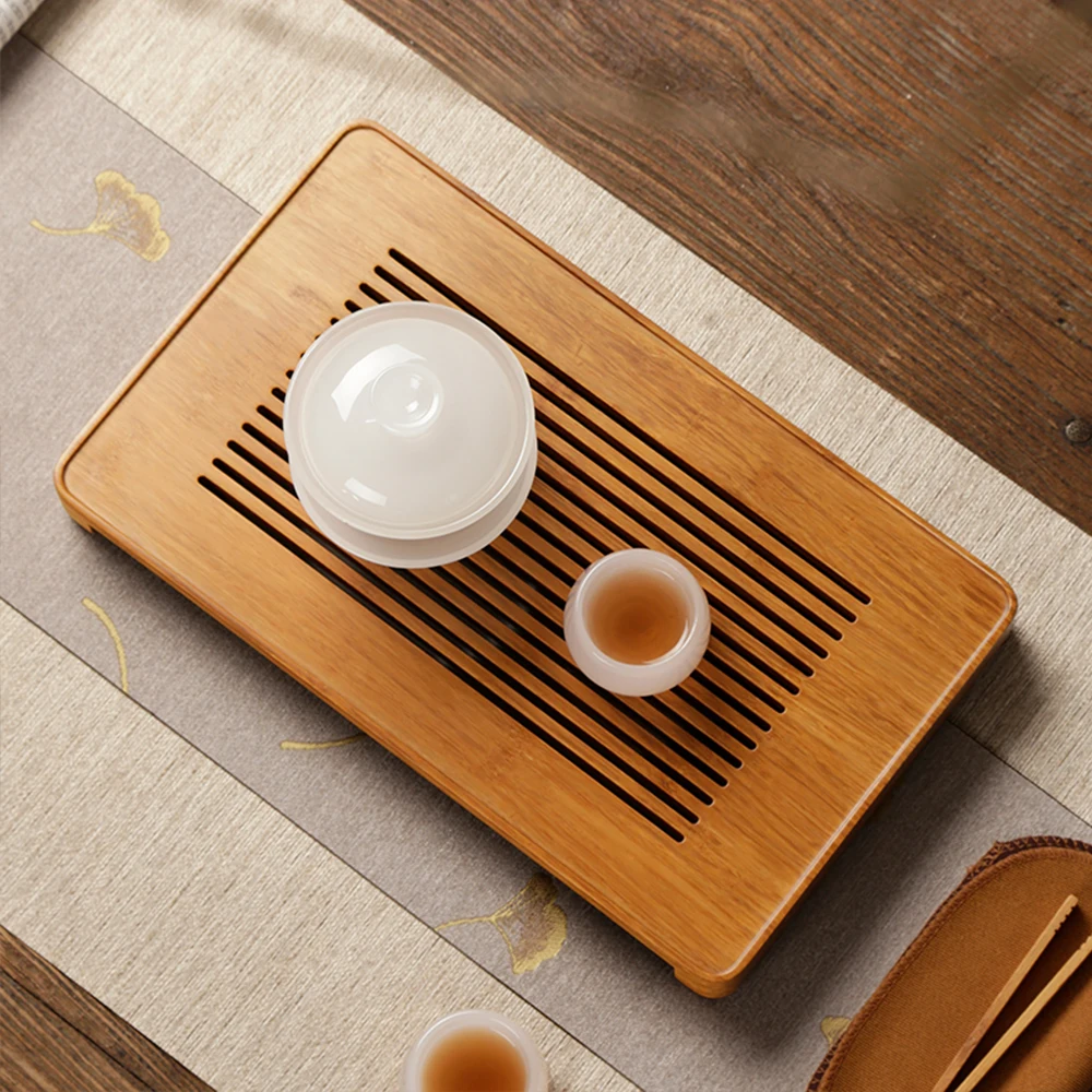 Chinese Traditional Style Bamboo Tea Tray With Storage Water Drawer Design Customize Natural Bamboo Tea Plate For Teacup Teapot