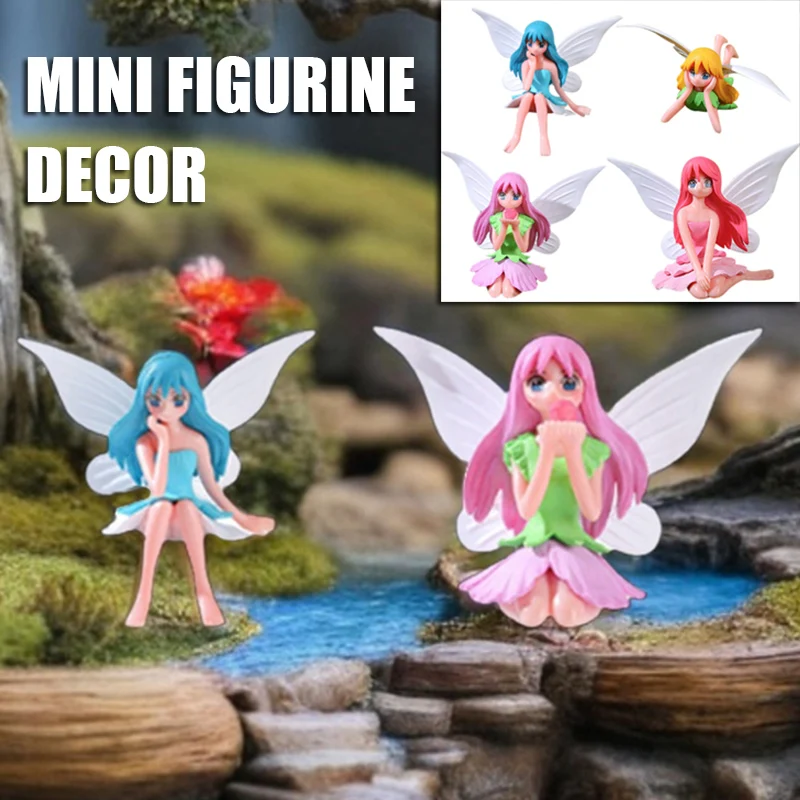 

4 Pcs Micro Landscape Decoration Flower Fairy Figurine Cake Decorations Mini Fairies Injection Molding Tiny Ornament Figurines