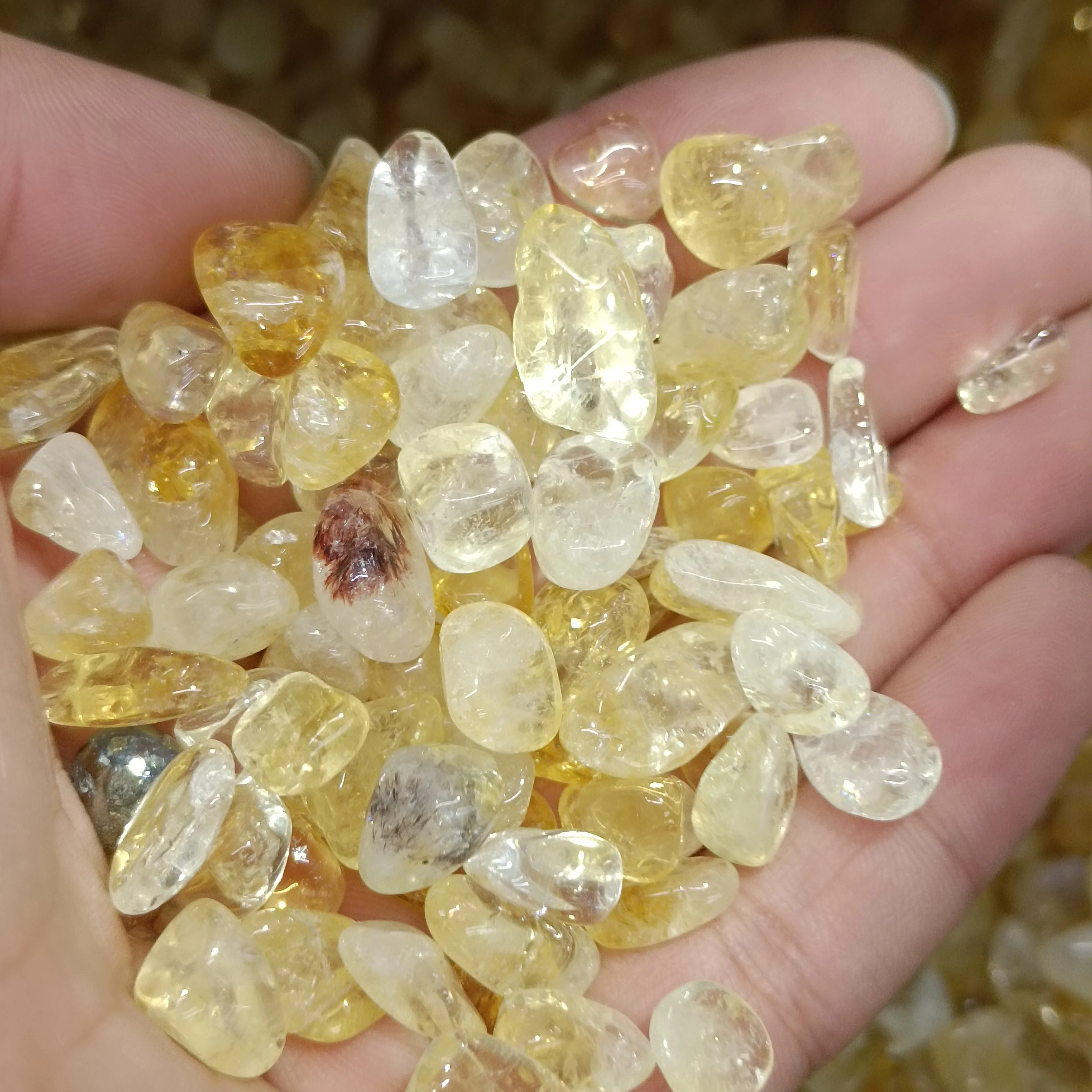 100g Natural Yellow Crystals Gravel Topaz Tumbled Quartz Stones Healing Reiki DIY Decor