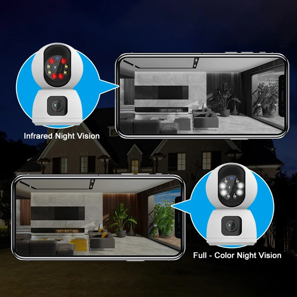 Cámara IP de doble lente 4K, videocámara de seguridad CCTV inalámbrica con Wifi, detección humana AI, visión nocturna a todo Color, vídeo para interiores, Smart Home