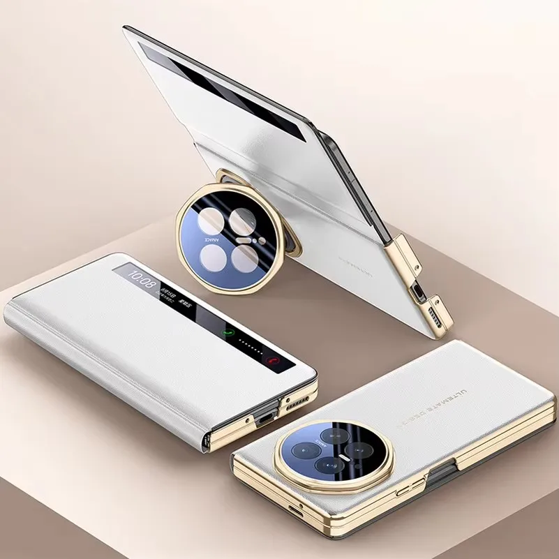

For Honor Magic V6 All-Inclusive Cell Phone Back Cover Luxury Leather Smart Window Smart Sleep Magnetic Lens Holder Protect Case