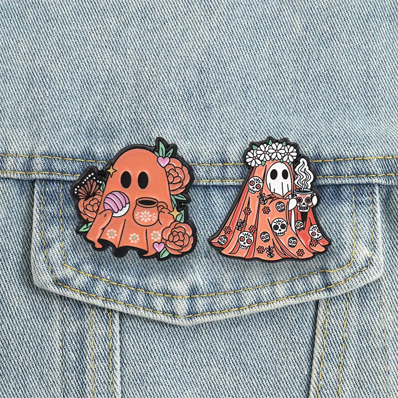 Day Of The Dead Enamel Pins Mexican Spooky Boo Brooches Halloween Badge Cartoon Creepy Jewelry Día de los Muertos Gift
