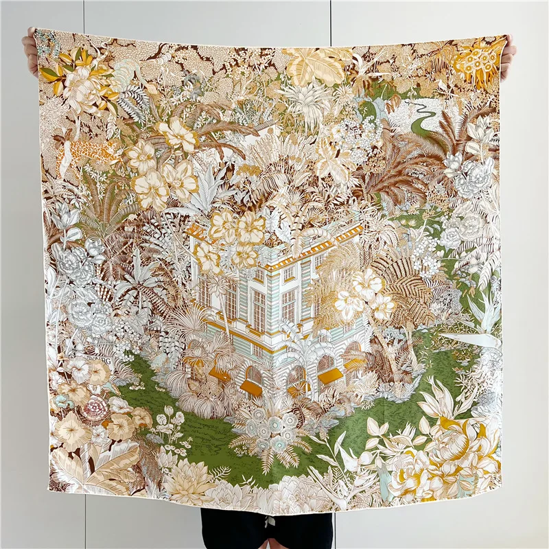 Satin Silk Scarf 110cm Brand Mulberry Silk Scarfs Hand Rolled Scarf Foulard En Soie Head Hair Accessories