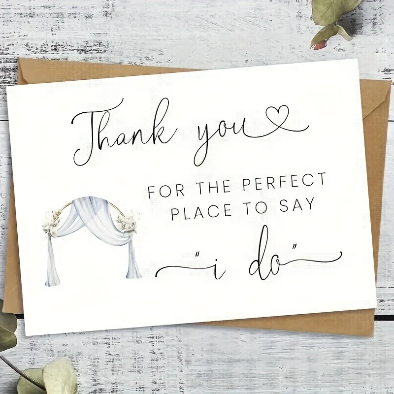 Elegant wedding venue thank you card - "I do" love and veil design, suitable for expressing gratitude on the wedding day, English text, including kraft paper envelopes, wedding greeting cards