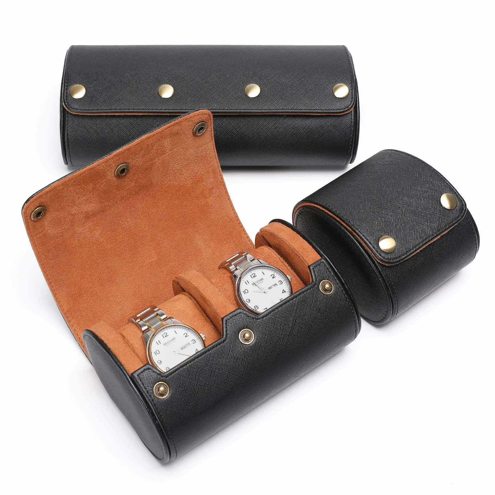 Customized LOGO  High-end Portable Card Insertion Genuine Leather Watch Box 1/2/3 Watch Position Clock Travel Storage Watch Box