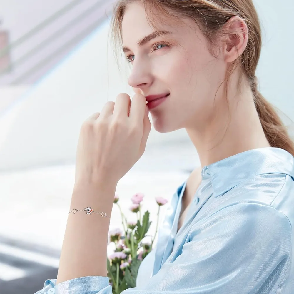 قابل للتعديل الحيوان أساور للنساء الفتيات 925 فضة Axolotl أوبال/الأرنب سوار على شكل قلب هدايا للأم ابنة Sist