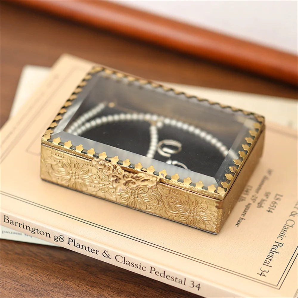 

Jewelry Organizer with Lid Brass Glass Jewelry Boxes Vintage Watches Necklace Organizers Vanity Decoration for Women Mans Girls