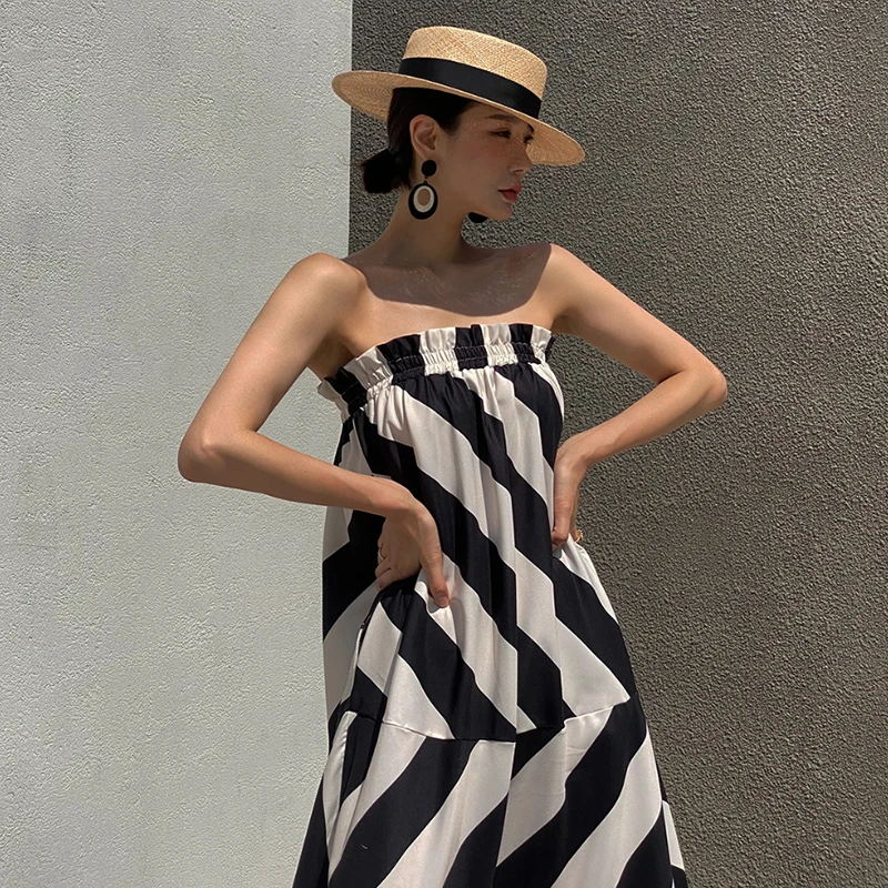Chic Summer Vaion Sle Off-oulder Color Blo Geometric Pattern Loose Casual Wrap Dr Women's Long Svel Gown
