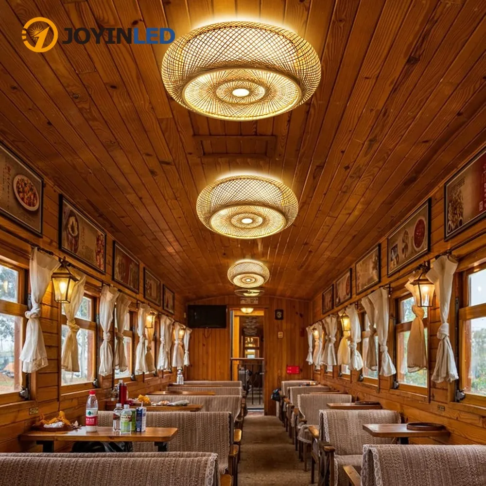 

JOYINLED Retro Bamboo Round Ceiling Light Handmade LED Ceiling Lamps 40/60CM for Dining Room Bedroom Home Decoration Chandelier