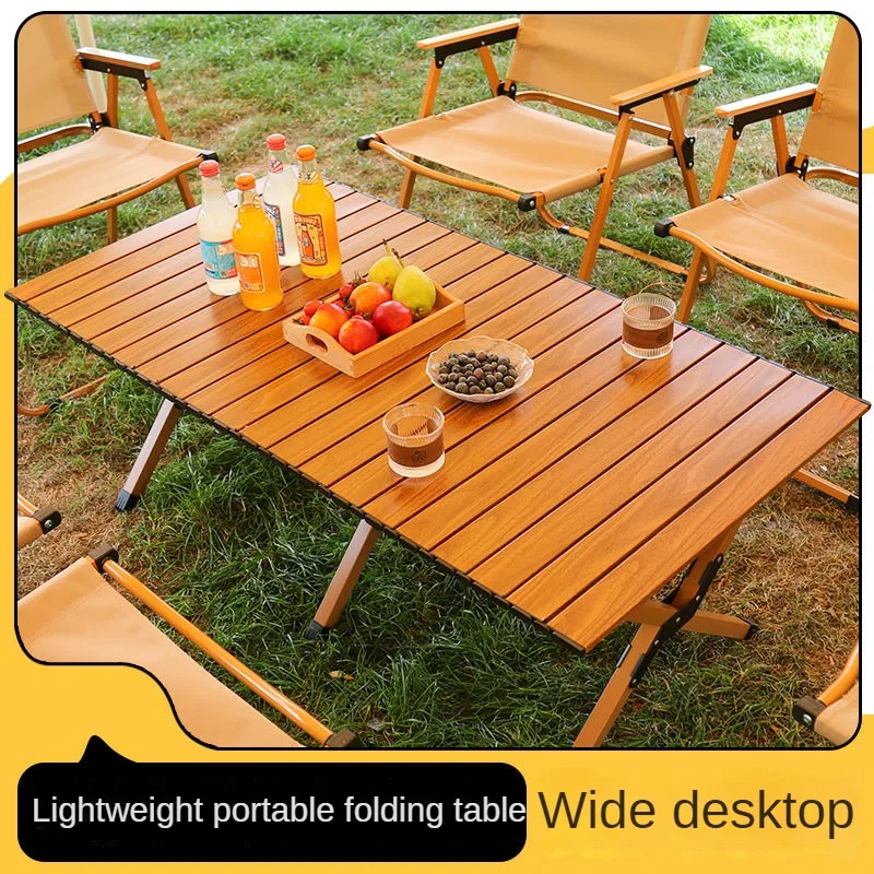 Portable Ultra Light Folding Table, Outdoor Camping Table, Camping Chairs, Lightweight Picnic Wood Grain Dining Table