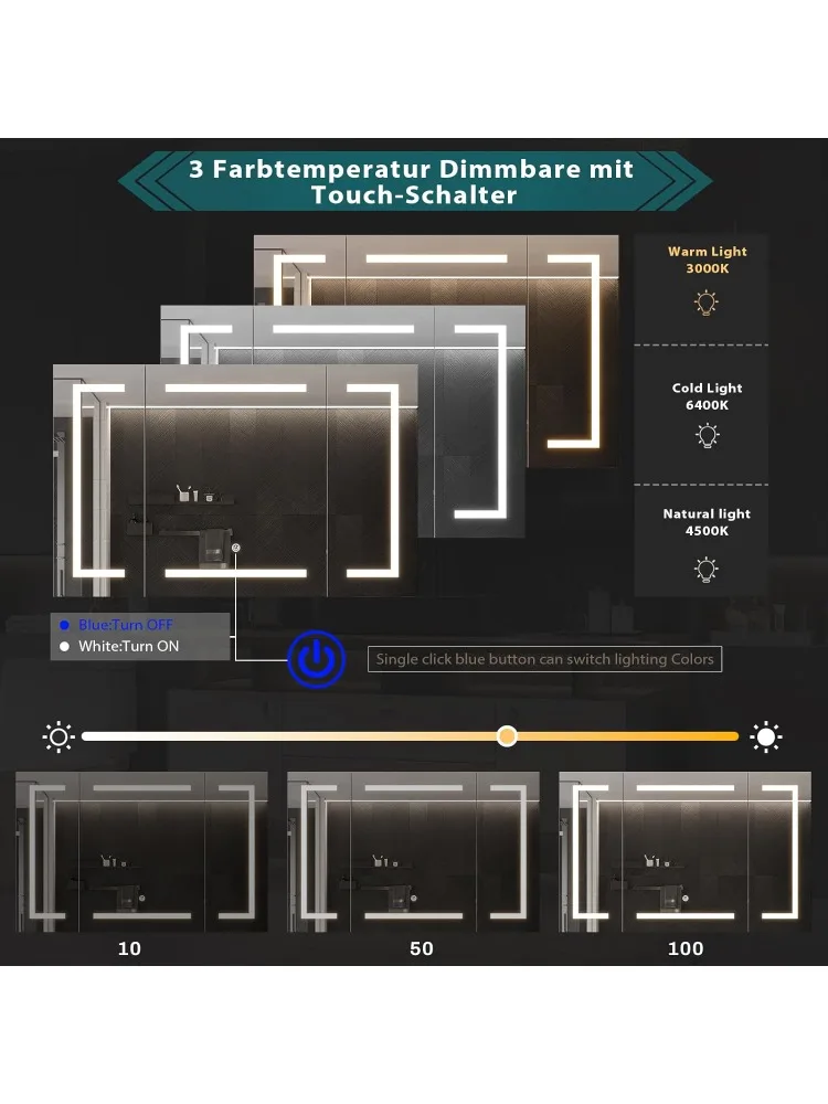 ミラーとLEDライト付き薬キャビネット、収納付き壁掛けバスルームミラー、2ドアバスルームウォールキャビネット、Mem