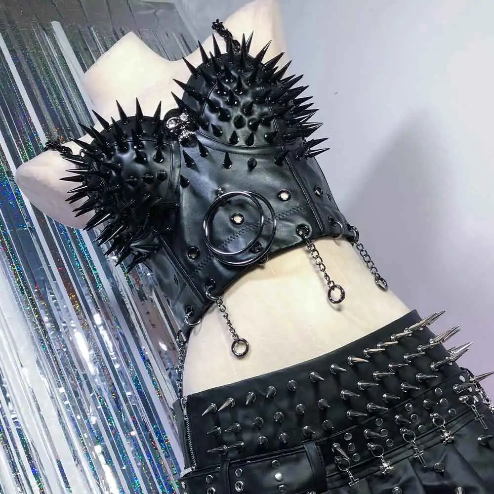 

Эко-готические топы в стиле 90-х: эмо, панк-рок, красные с заклепками, гранж, готика, харадзюку, Y2K, из веганской кожи, кавайные, для подростков, ручной работы, DIY